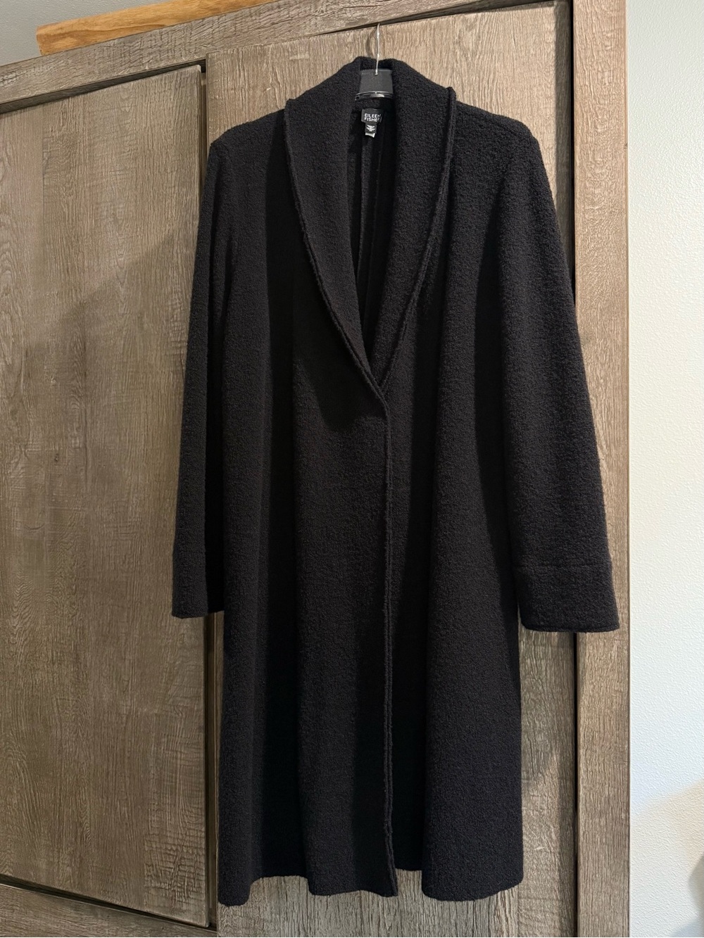 Eileen Fisher Black Textured Open-Front Trench Coat